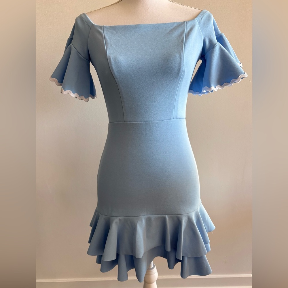 ASOS- ZACK Bodycon Light Blue Ruffle Hem Women's Dress